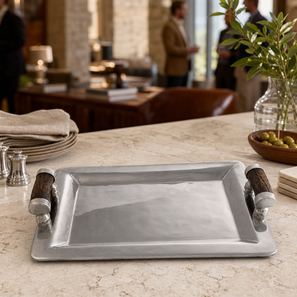 Stainless Serving Tray Composite Antler Handles 7