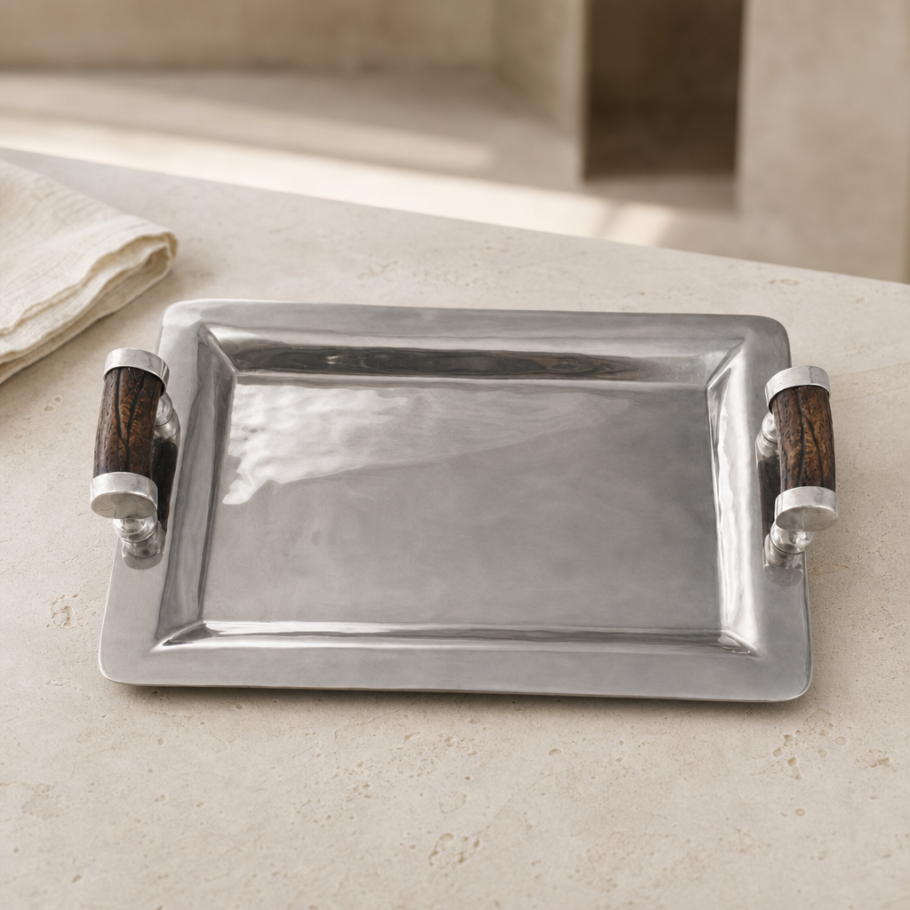 Stainless Serving Tray Composite Antler Handles 3