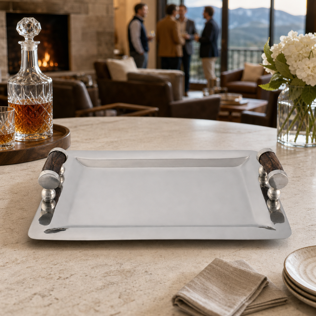 Stainless Serving Tray Composite Antler Handles 8