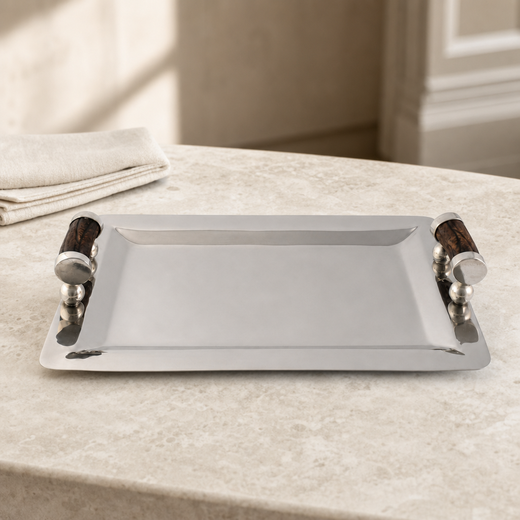 Stainless Serving Tray Composite Antler Handles 4