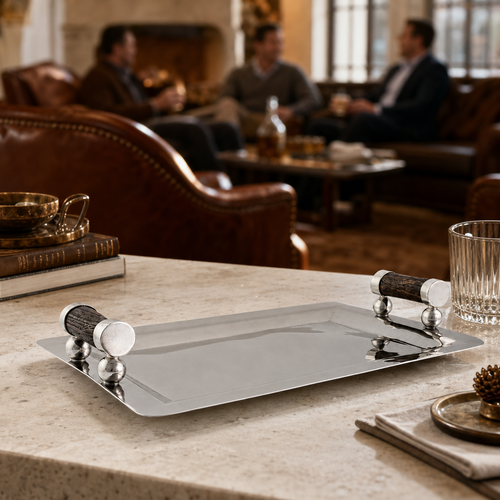 Stainless Serving Tray Composite Antler Handles 9