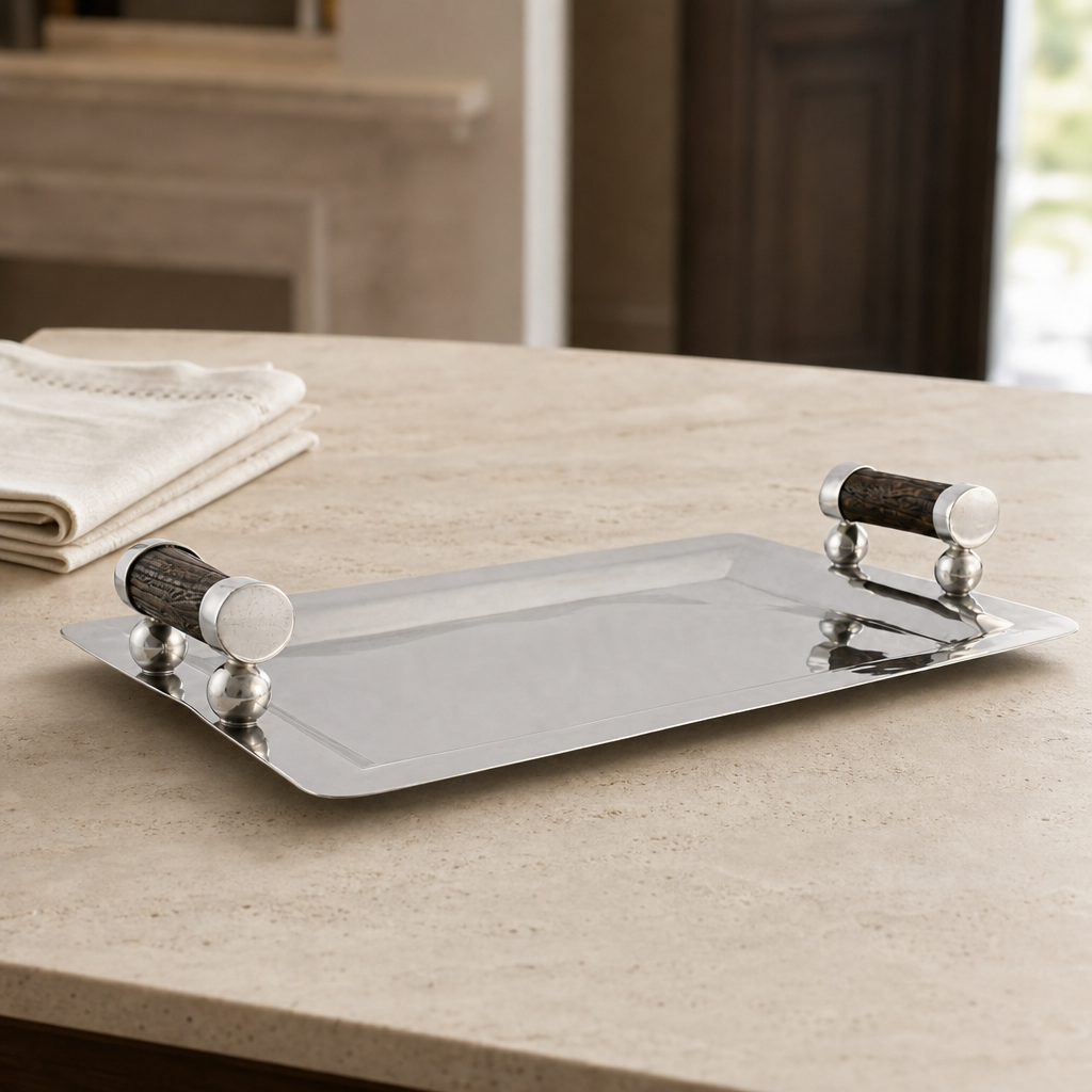 Stainless Serving Tray Composite Antler Handles 5