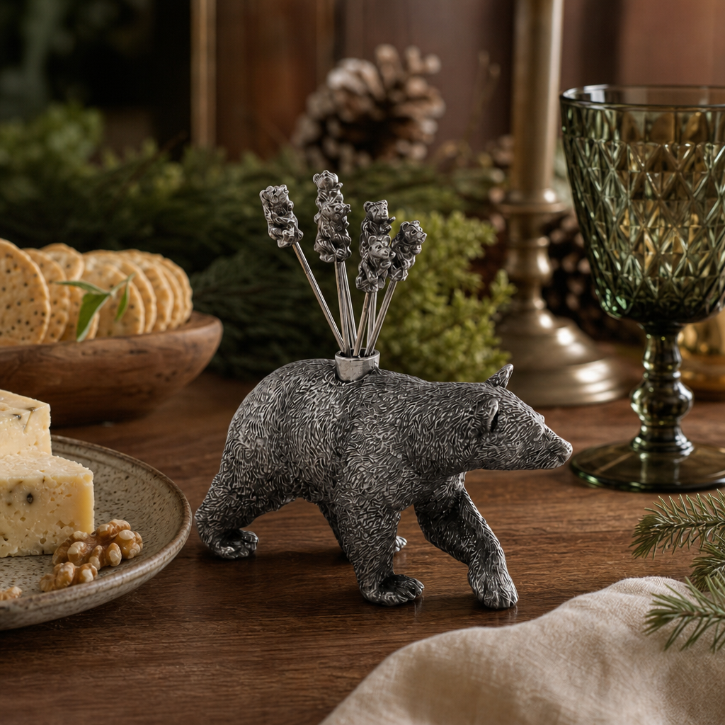 Pewter Black Bear Cheese Picks 6