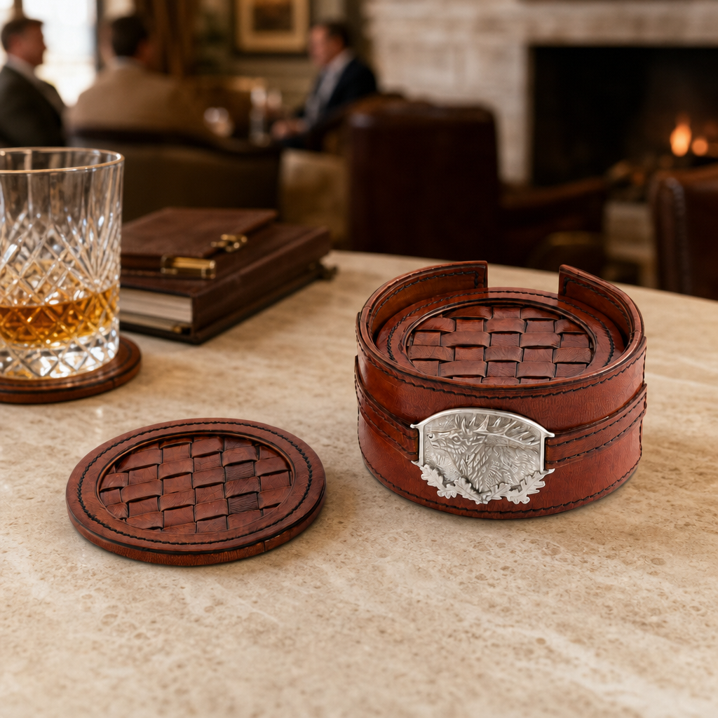 Leather Coaster Set Elk - Set of 6 4