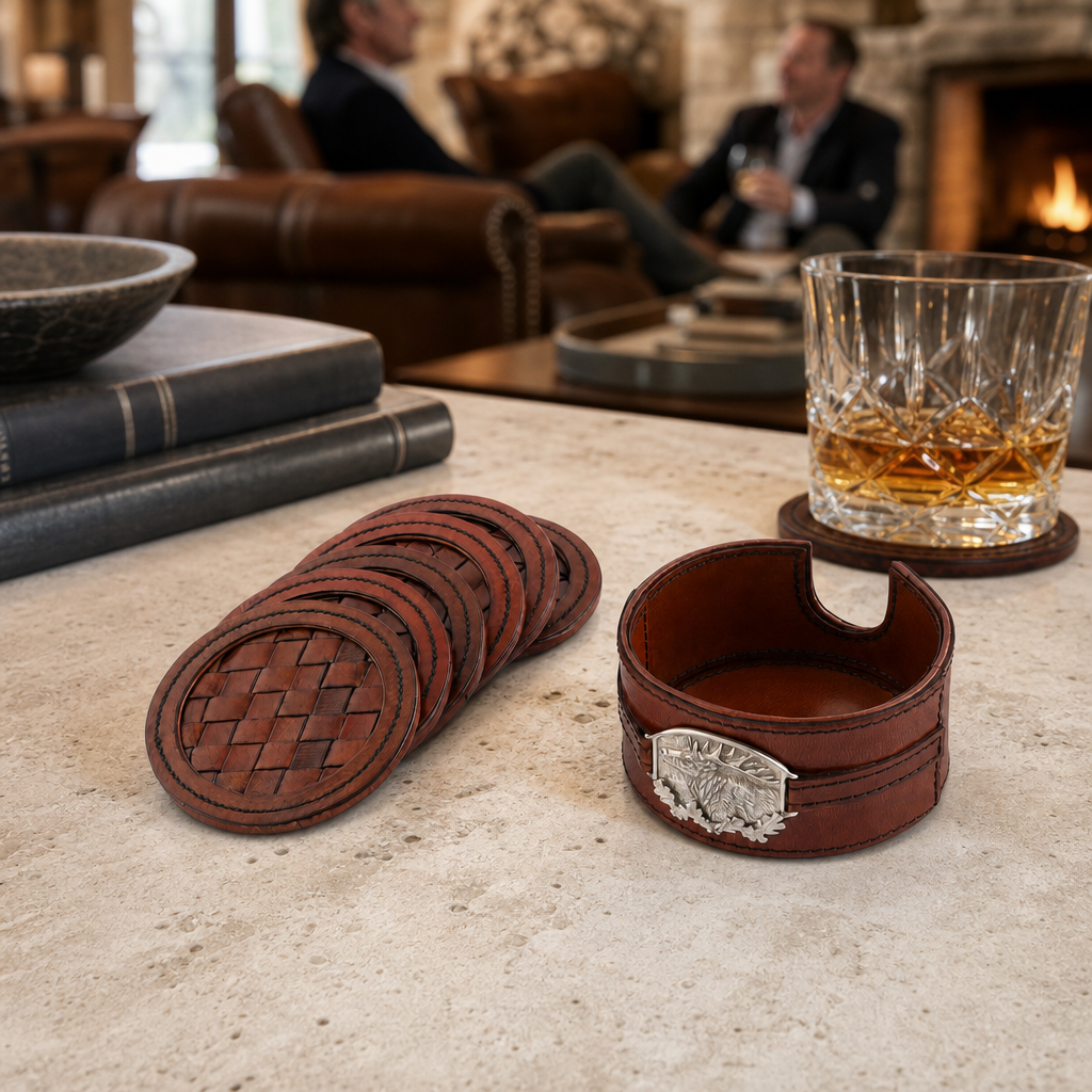 Leather Coaster Set Elk - Set of 6 5
