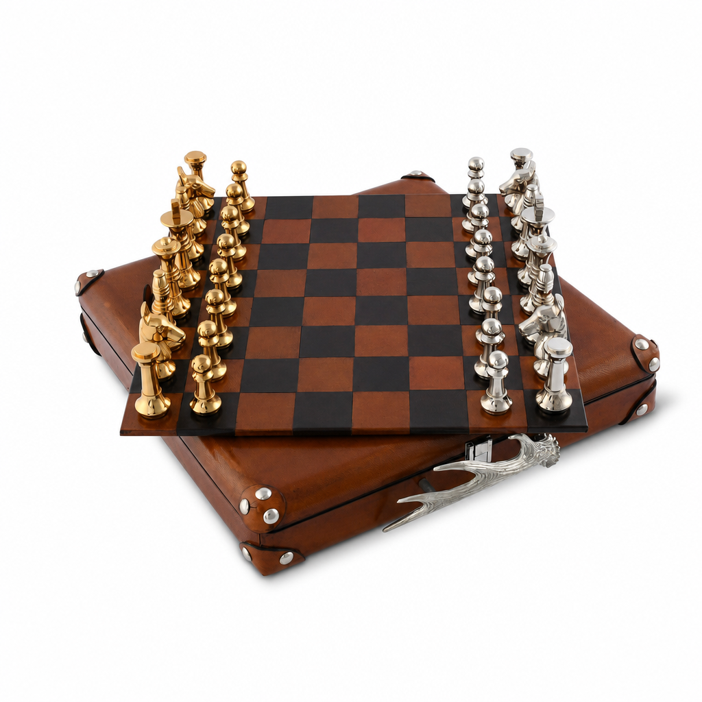 Pewter Antler Handle Chess Set Case 1