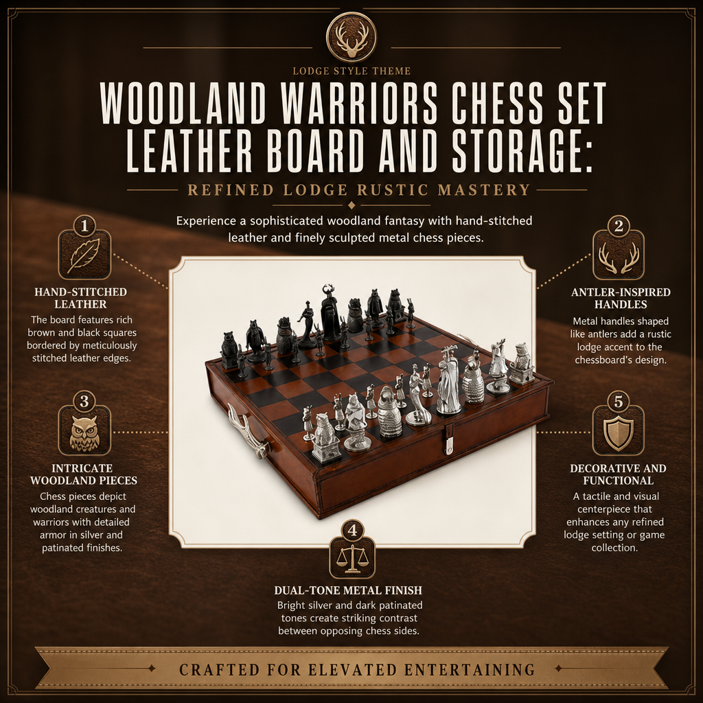 Woodland Warriors Chess Set Leather board and storage: Refined Lodge Rustic Mastery