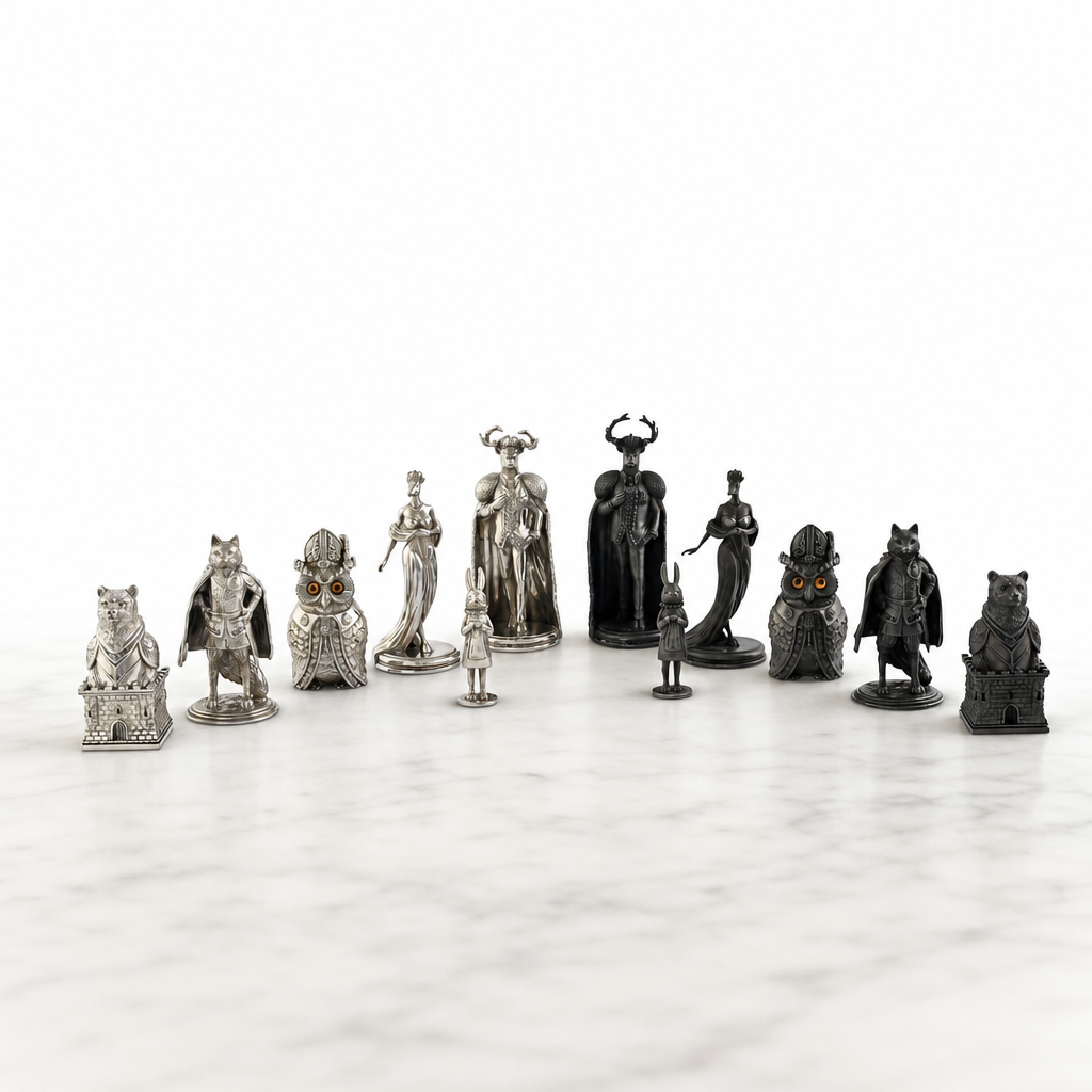 Pewter Woodland Warriors Chess Pieces 6