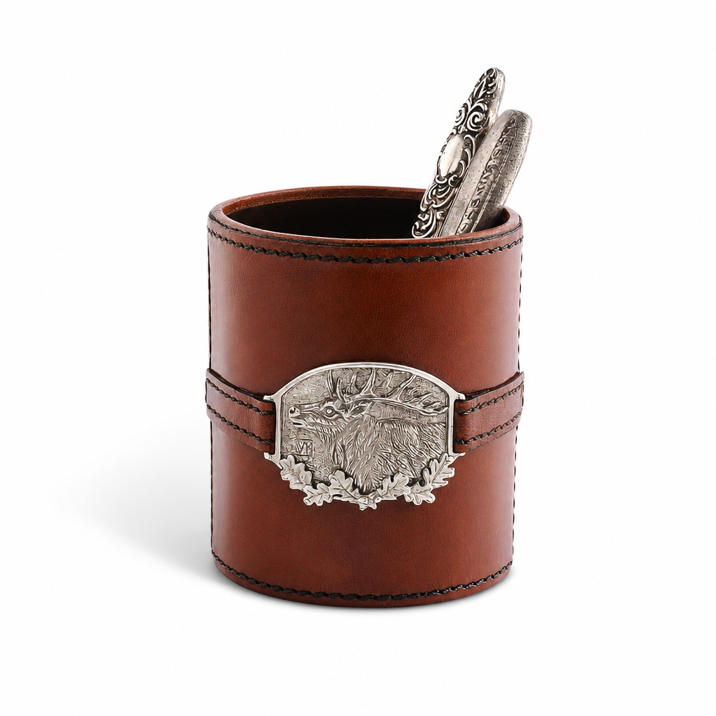 Leather Elk Office Pen Holder 1