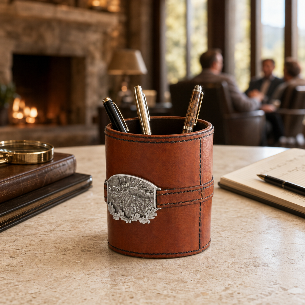 Leather Elk Office Pen Holder 6