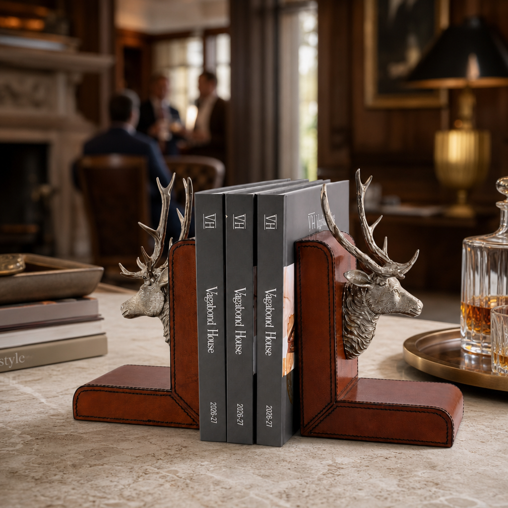 Elk Bust Cognac Leather Bookends 7