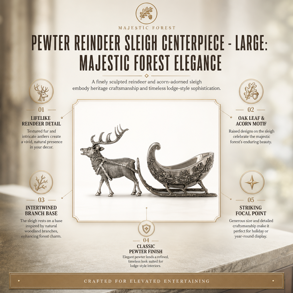 Pewter Reindeer Sleigh Centerpiece - Large 11