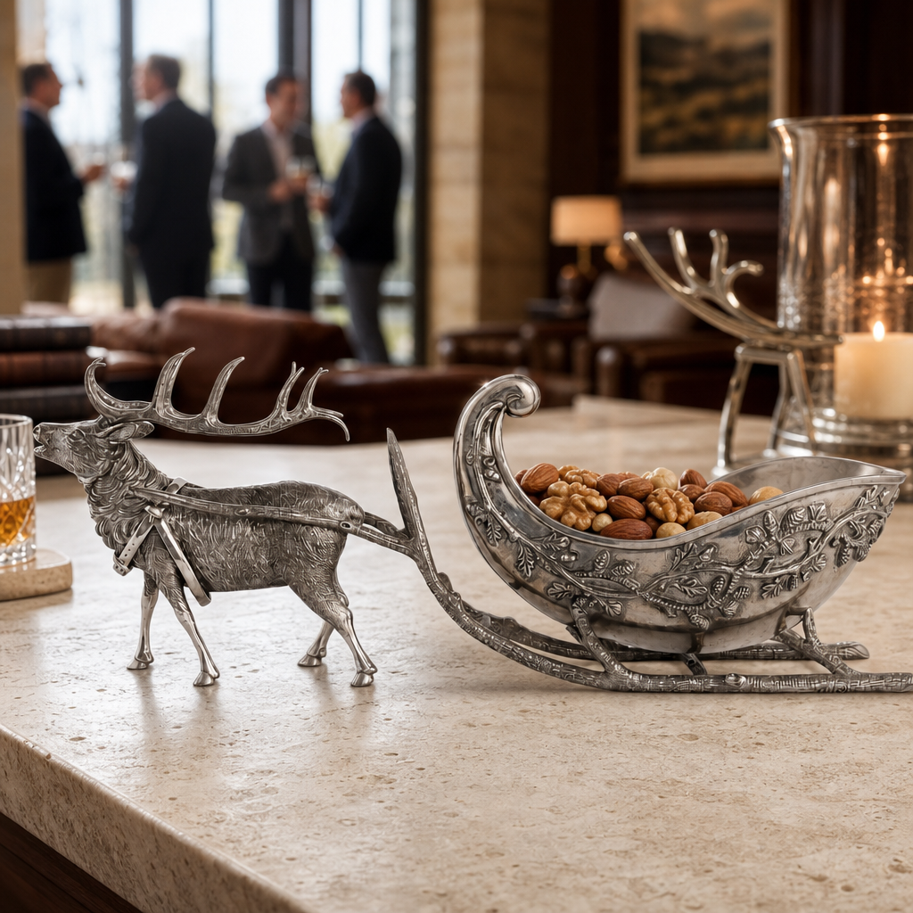 Pewter Reindeer Sleigh Centerpiece 6