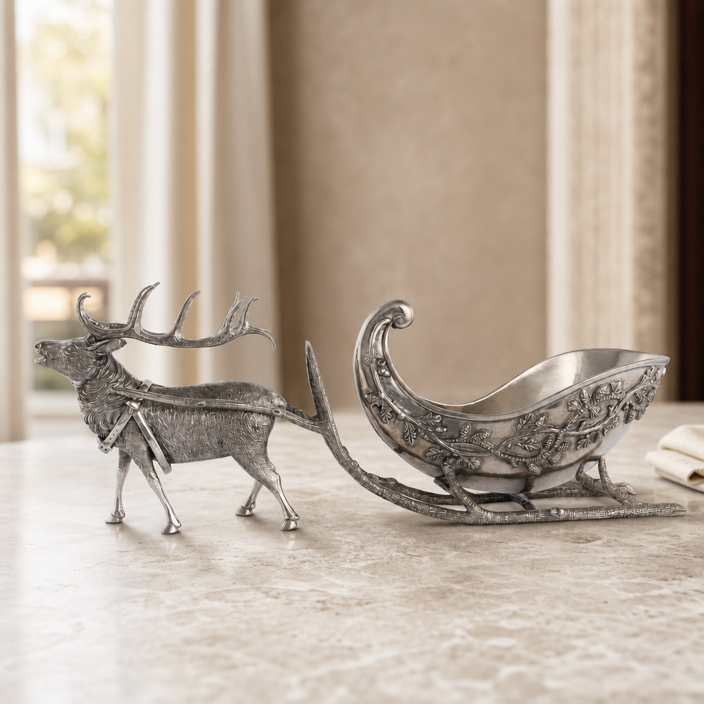 Pewter Reindeer Sleigh Centerpiece 2