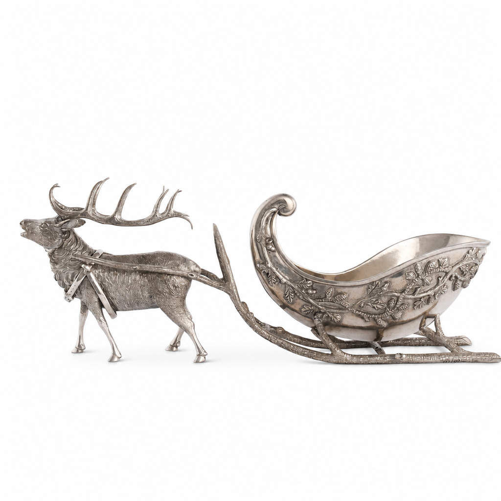 Pewter Reindeer Sleigh Centerpiece 1