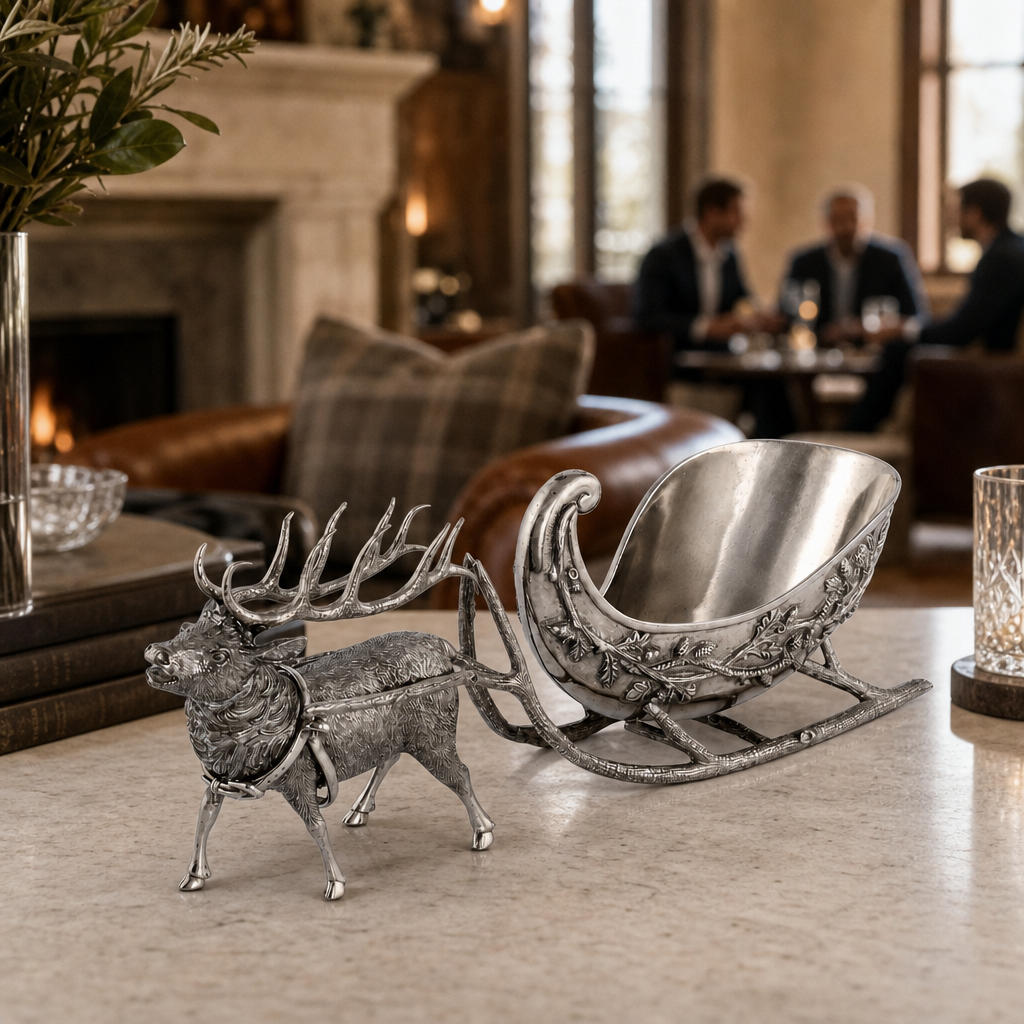 Pewter Reindeer Sleigh Centerpiece 7