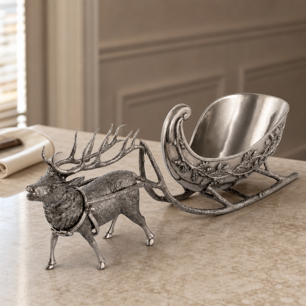 Pewter Reindeer Sleigh Centerpiece 3
