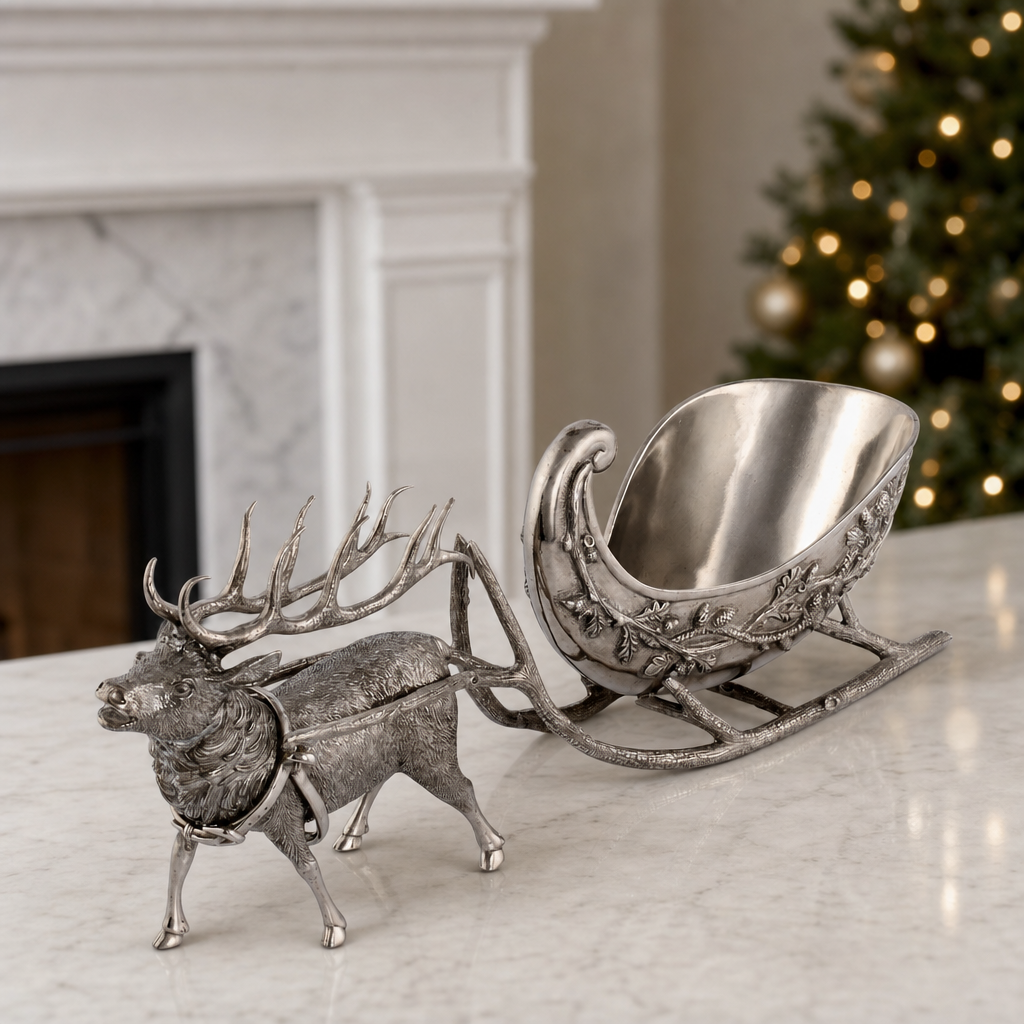 Pewter Reindeer Sleigh Centerpiece 1