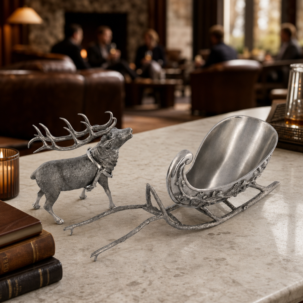 Pewter Reindeer Sleigh Centerpiece 8