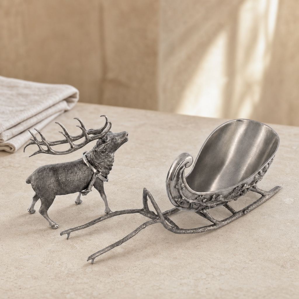 Pewter Reindeer Sleigh Centerpiece 4