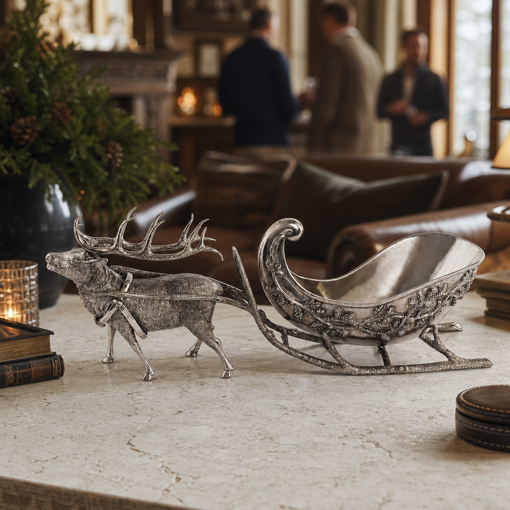 Pewter Reindeer Sleigh Centerpiece 9