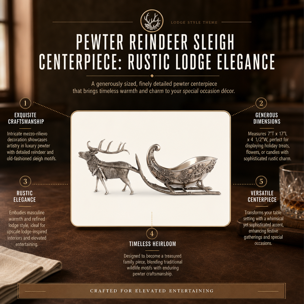 Pewter Reindeer Sleigh Centerpiece: Rustic Lodge Elegance