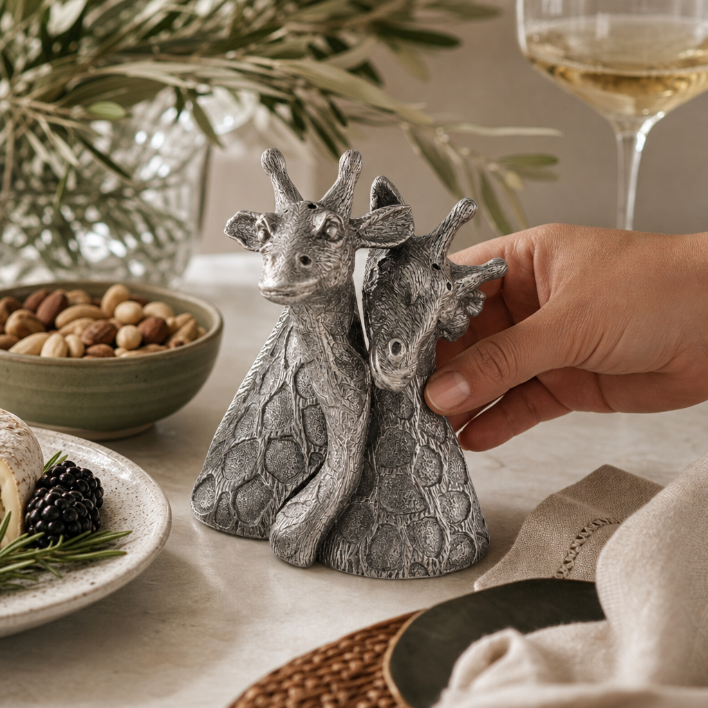 Pewter Giraffes Salt & Pepper Set 6