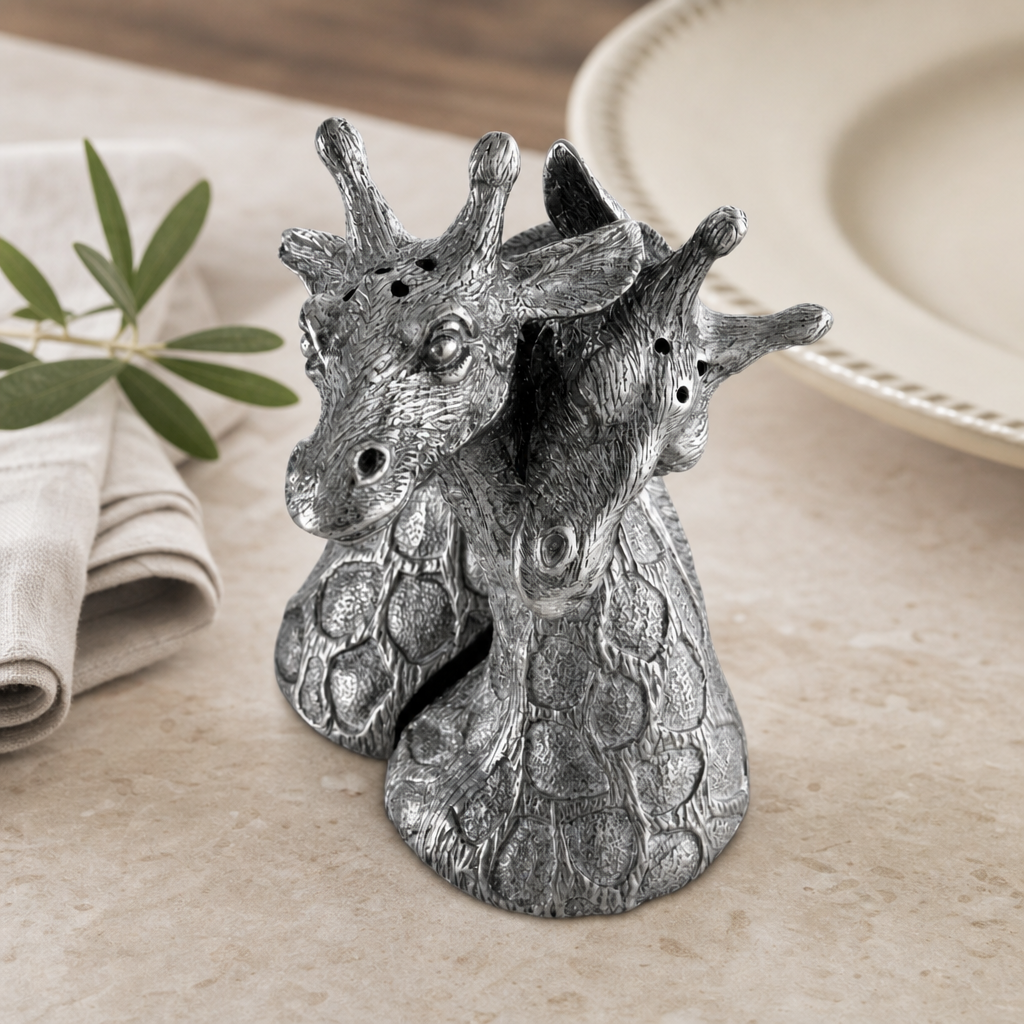 Pewter Giraffes Salt & Pepper Set 4
