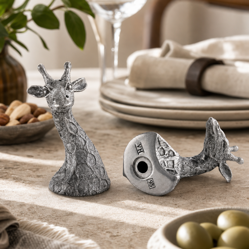 Pewter Giraffes Salt & Pepper Set 9