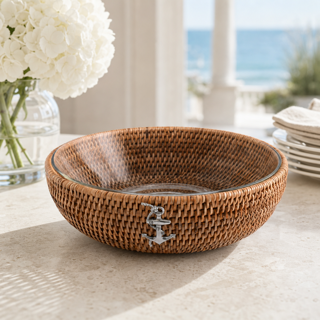Anchor Hand Woven Wicker Natural Rattan Serving Bowl 3