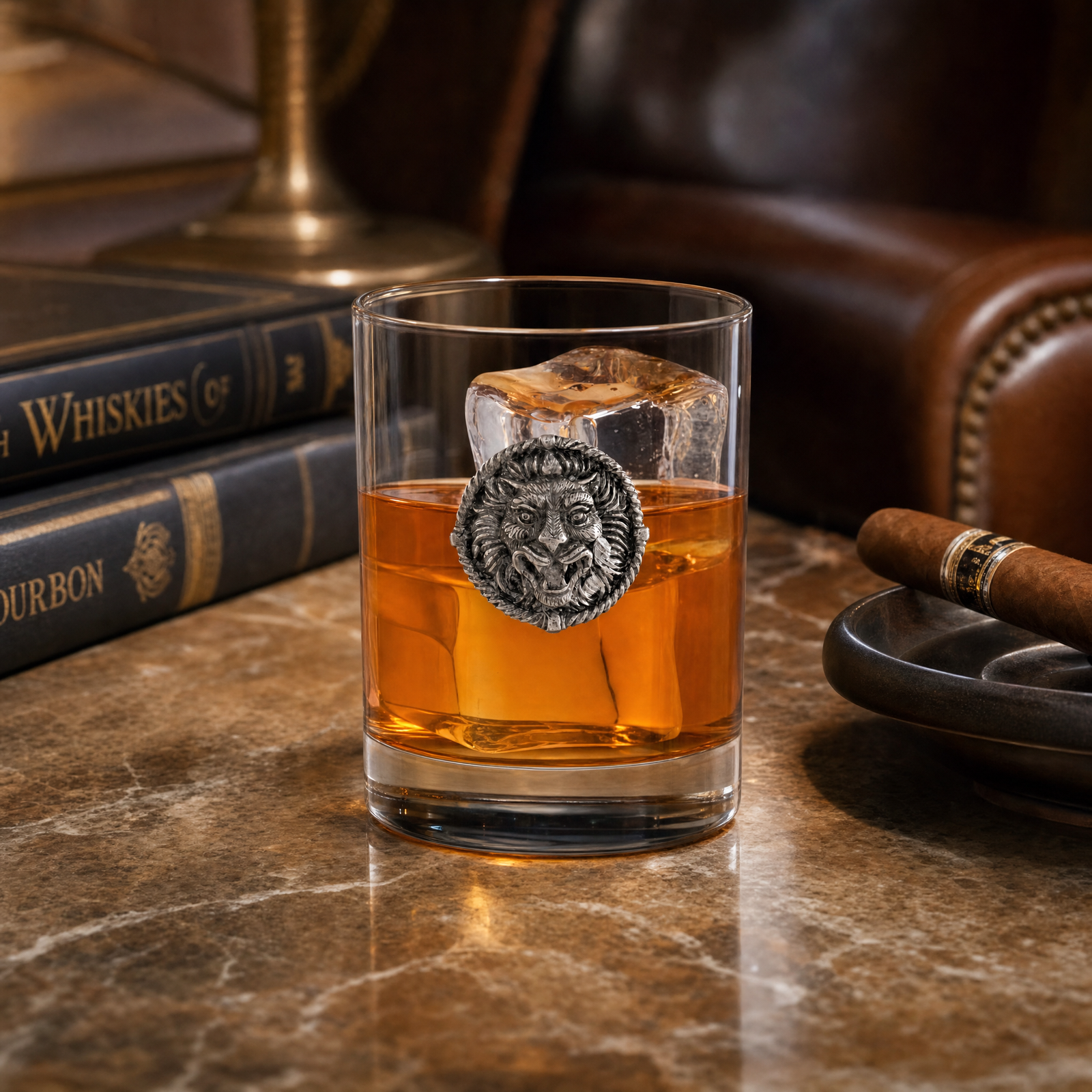 Lion Head Double Old Fashion Bar Glass 1