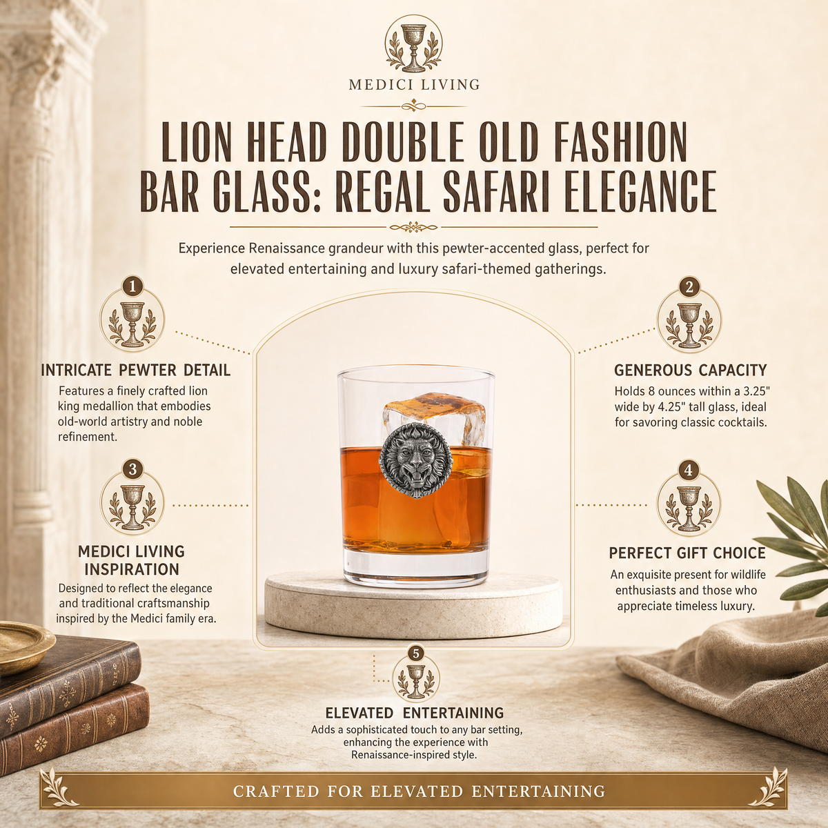 Lion Head Double Old Fashion Bar Glass 11