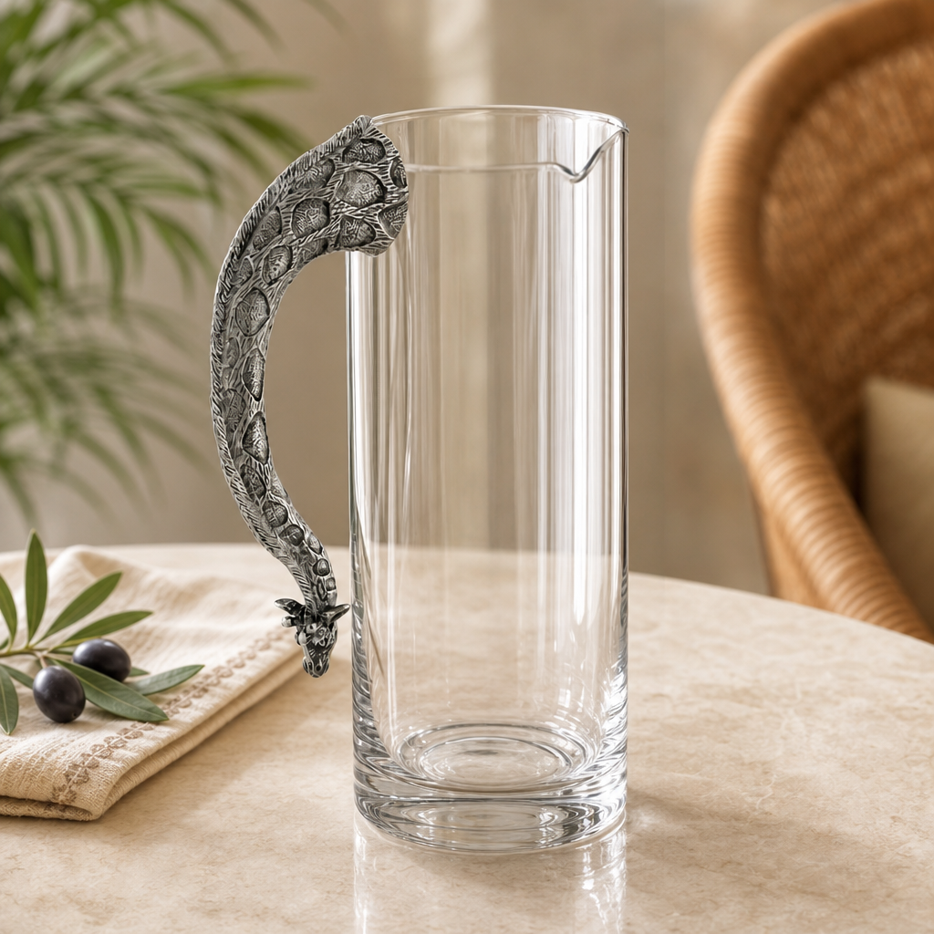 Glass Pitcher Pewter Giraffe Handle 1