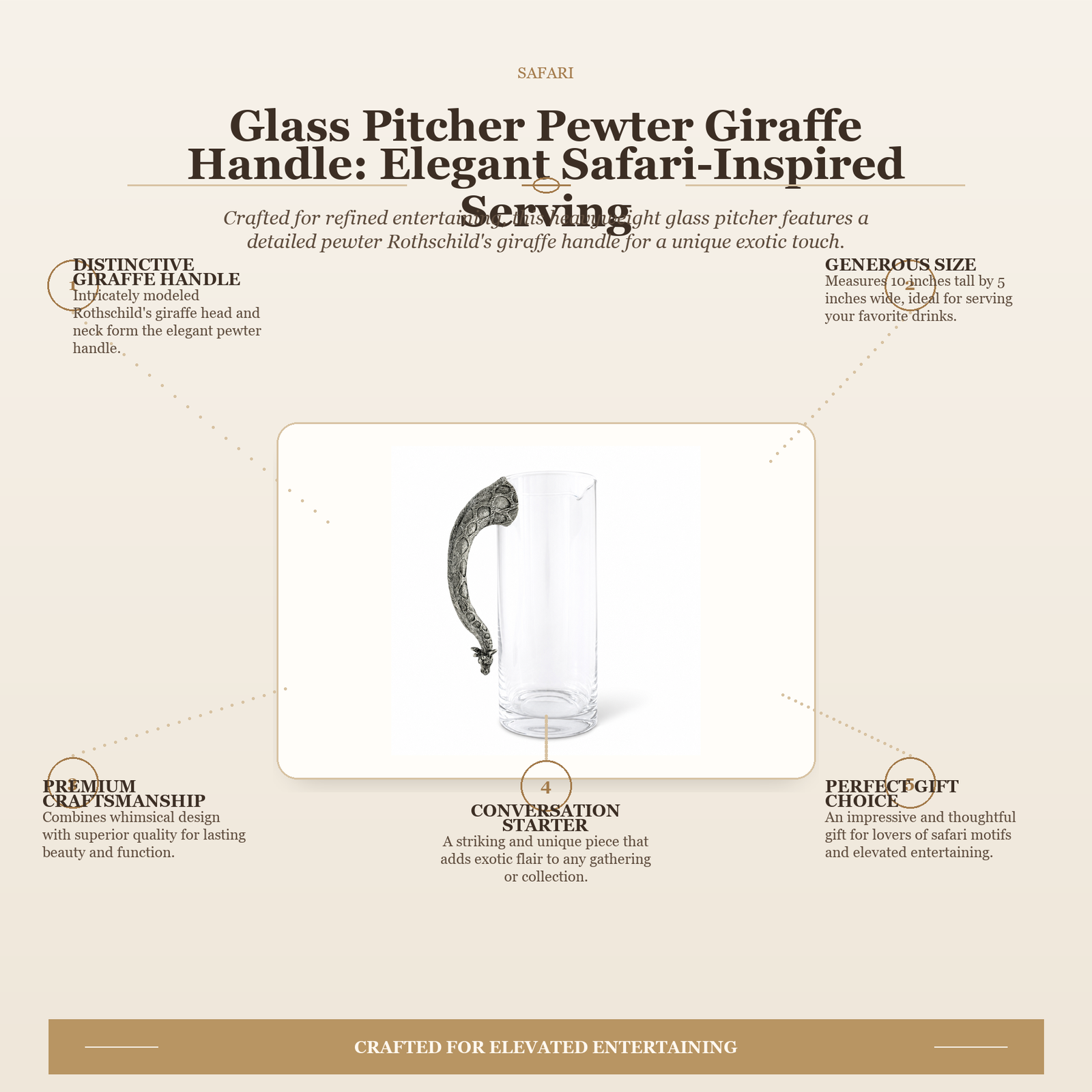 Glass Pitcher Pewter Giraffe Handle: Elegant Safari-Inspired Serving