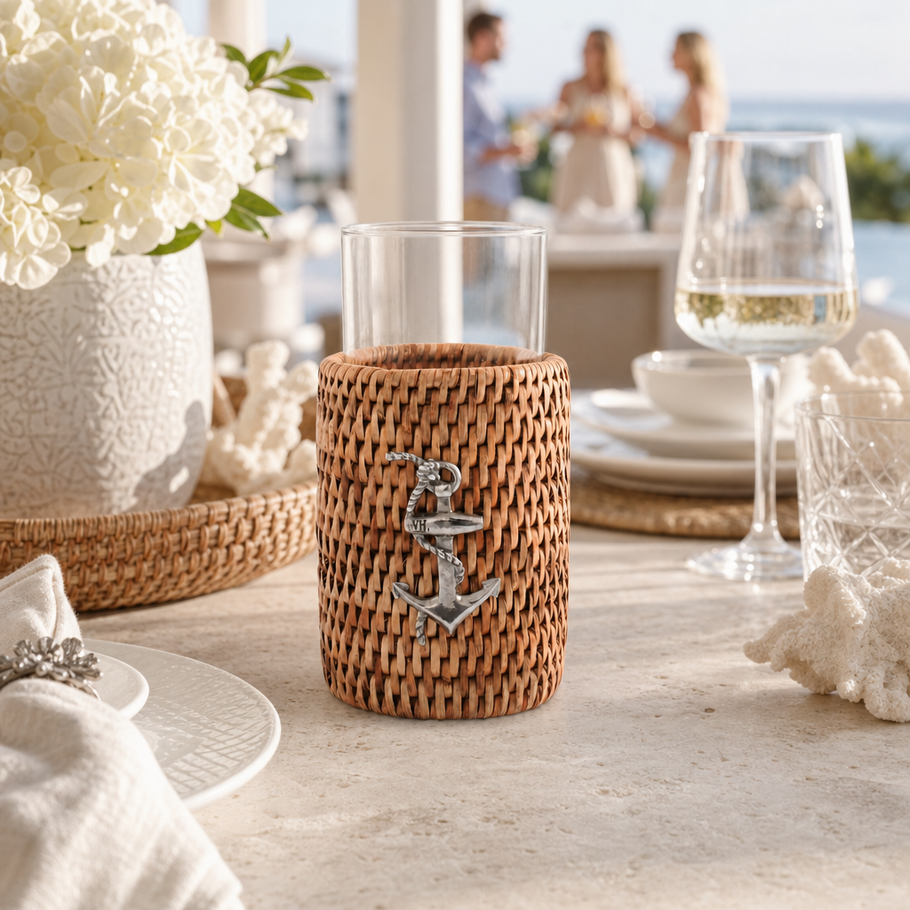Anchor Drinking Glass Covered with Hand Woven Wicker Rattan - Set of 4 8