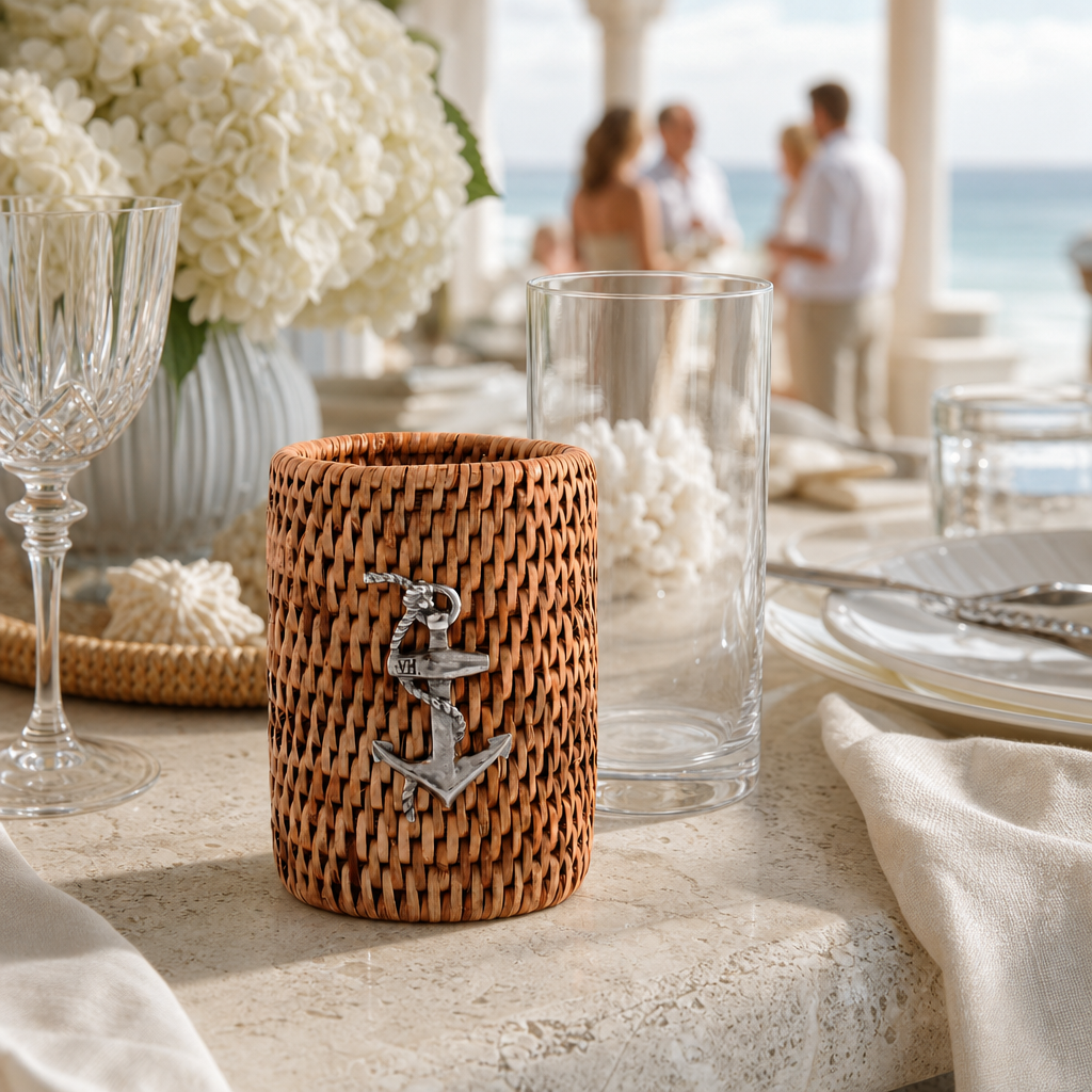 Anchor Drinking Glass Covered with Hand Woven Wicker Rattan - Set of 4 9