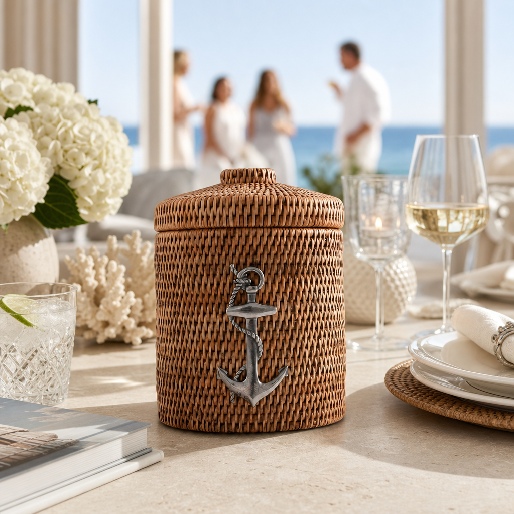 Anchor Hand Woven Wicker Rattan Lidded Ice Bucket 7
