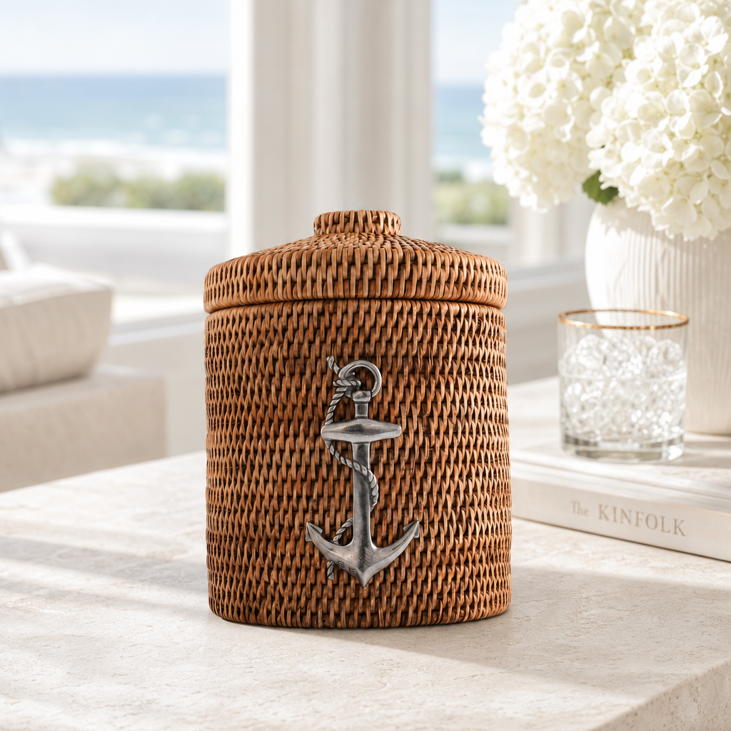 Anchor Hand Woven Wicker Rattan Lidded Ice Bucket 3