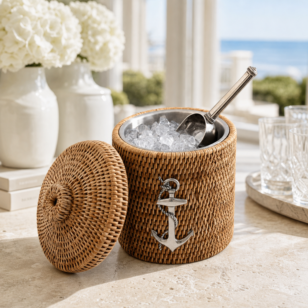 Anchor Hand Woven Wicker Rattan Lidded Ice Bucket 5