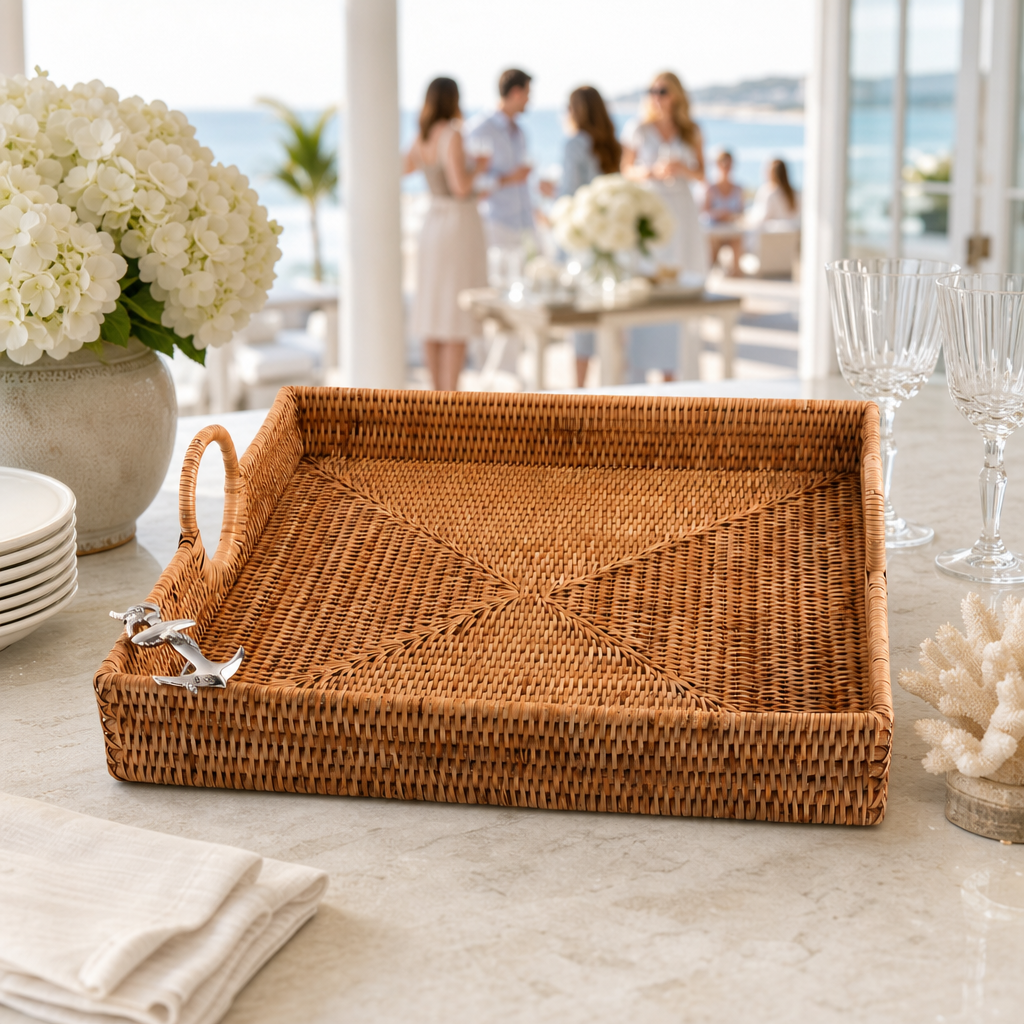 Anchor Hand Woven Wicker Rattan Large Square Tray 6