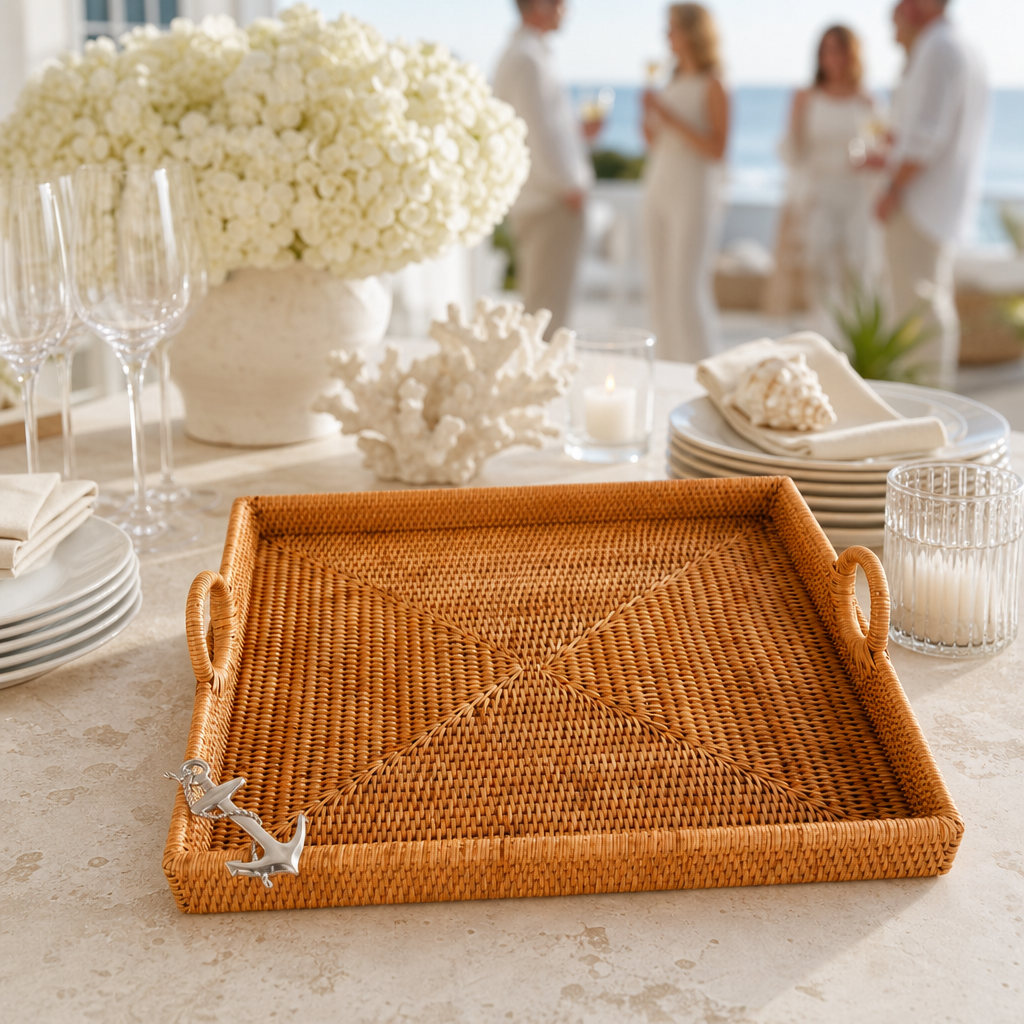 Anchor Hand Woven Wicker Rattan Large Square Tray 7