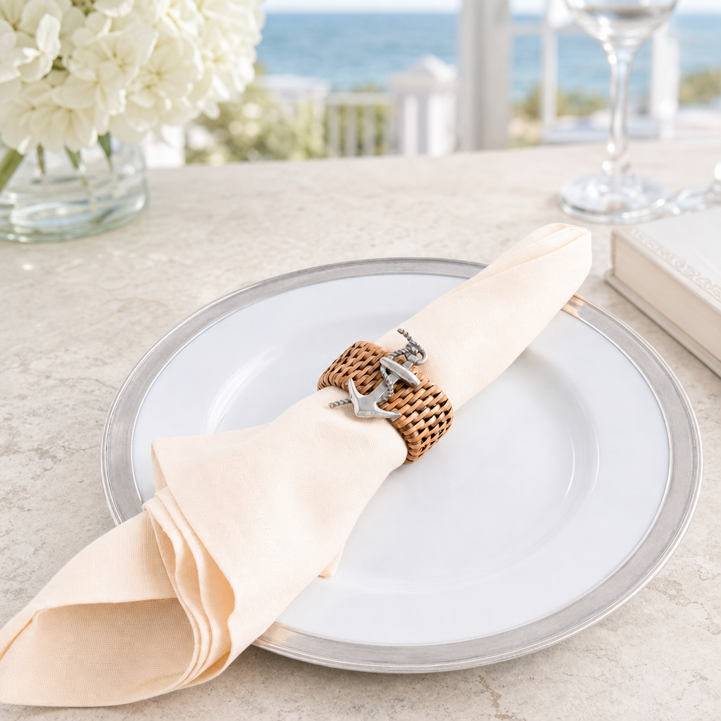 Anchor Hand Woven Wicker Rattan Napkin Ring - Set of 4 4