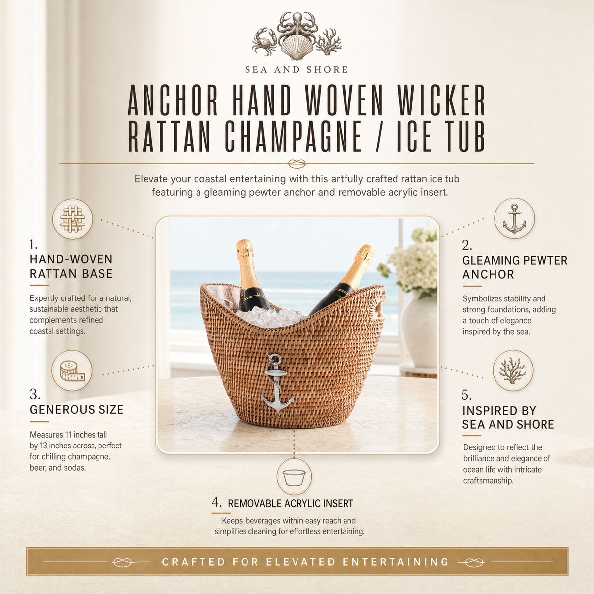 Anchor Hand Woven Wicker Rattan Champagne / Ice Tub 11