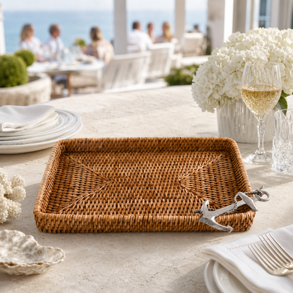 Anchor Catchall Tray Hand Woven Wicker Rattan 7