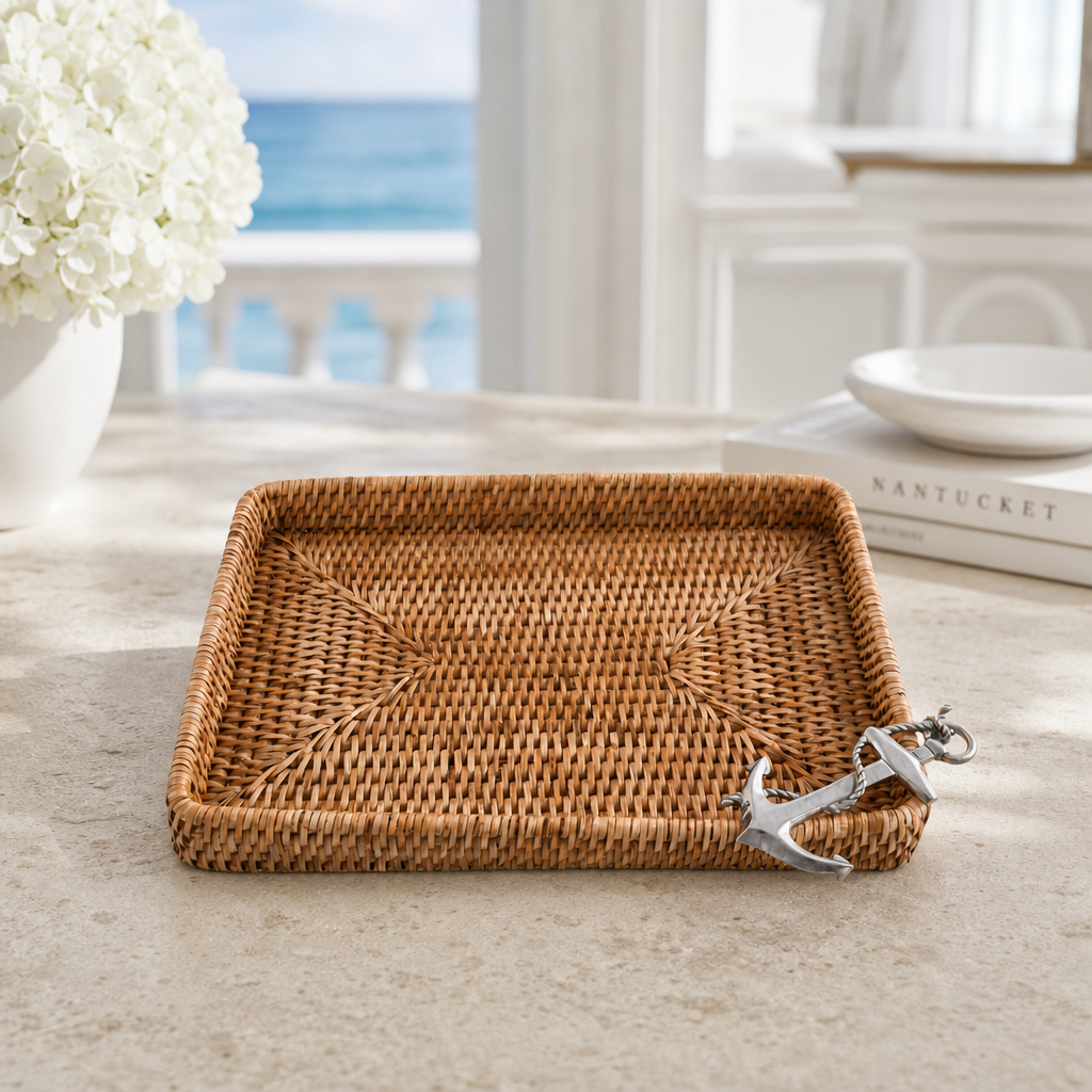 Anchor Catchall Tray Hand Woven Wicker Rattan 3