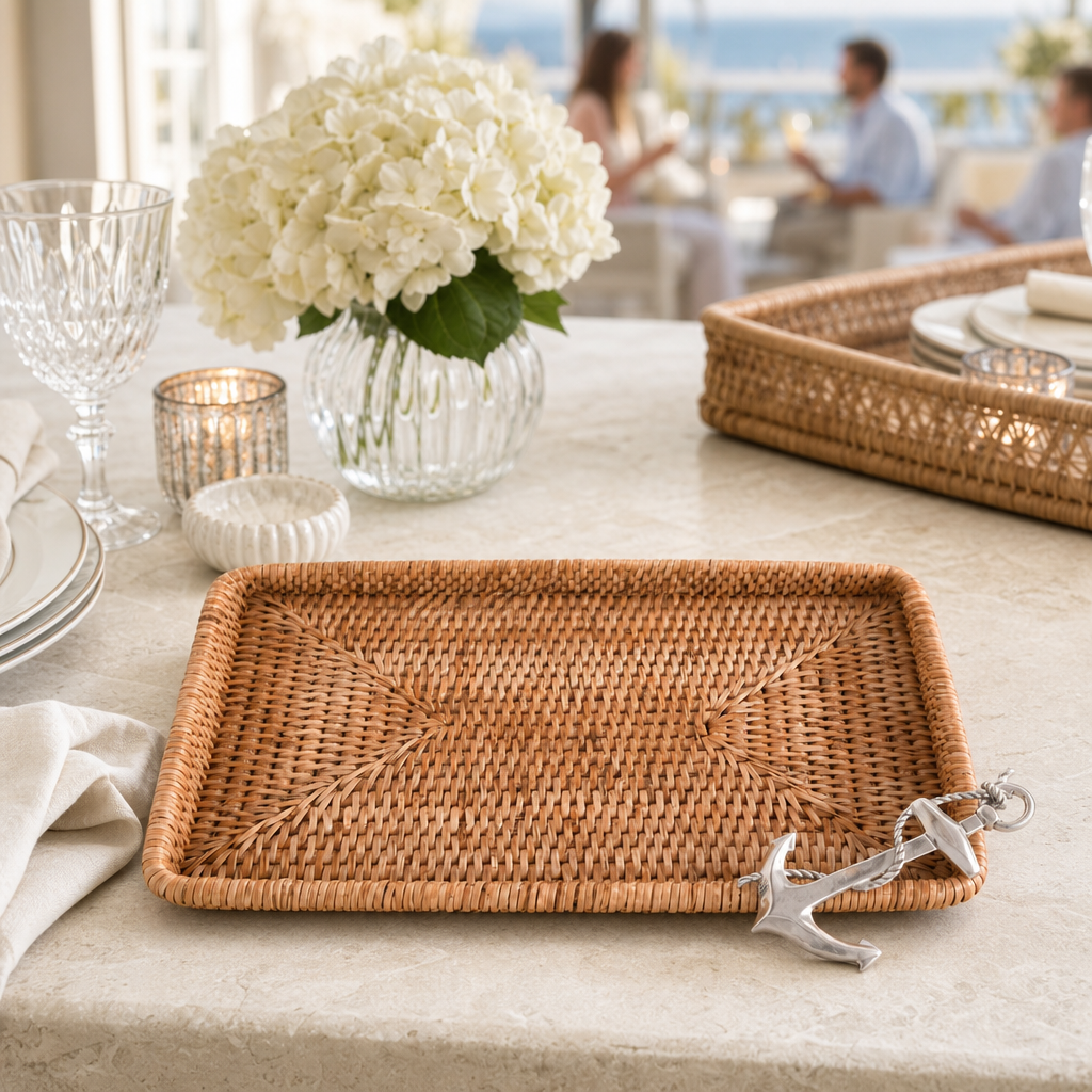 Anchor Catchall Tray Hand Woven Wicker Rattan 8