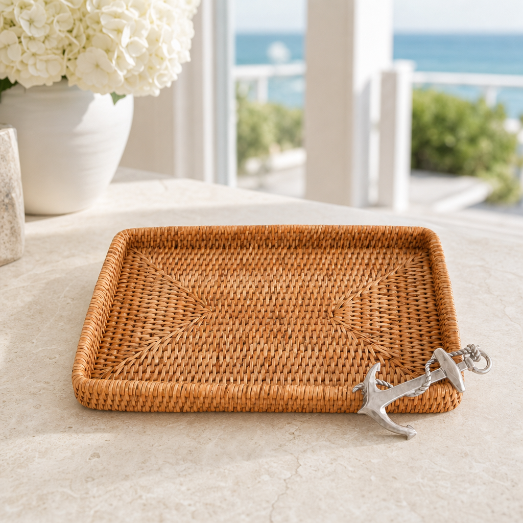 Anchor Catchall Tray Hand Woven Wicker Rattan 4