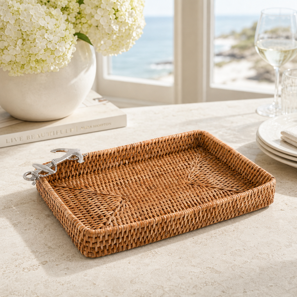Anchor Catchall Tray Hand Woven Wicker Rattan 5