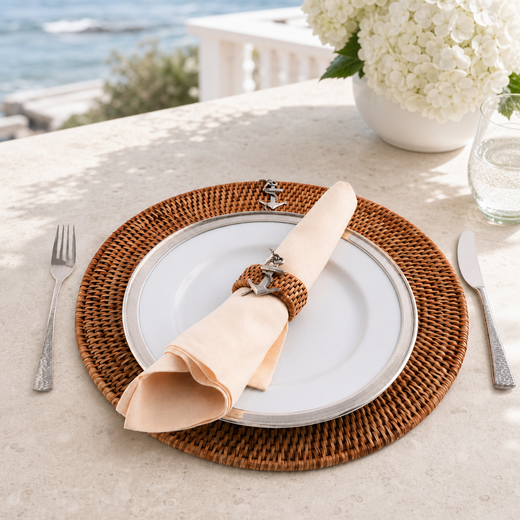 Anchor Placemat Hand Woven Wicker Rattan Round - Set of 4 3