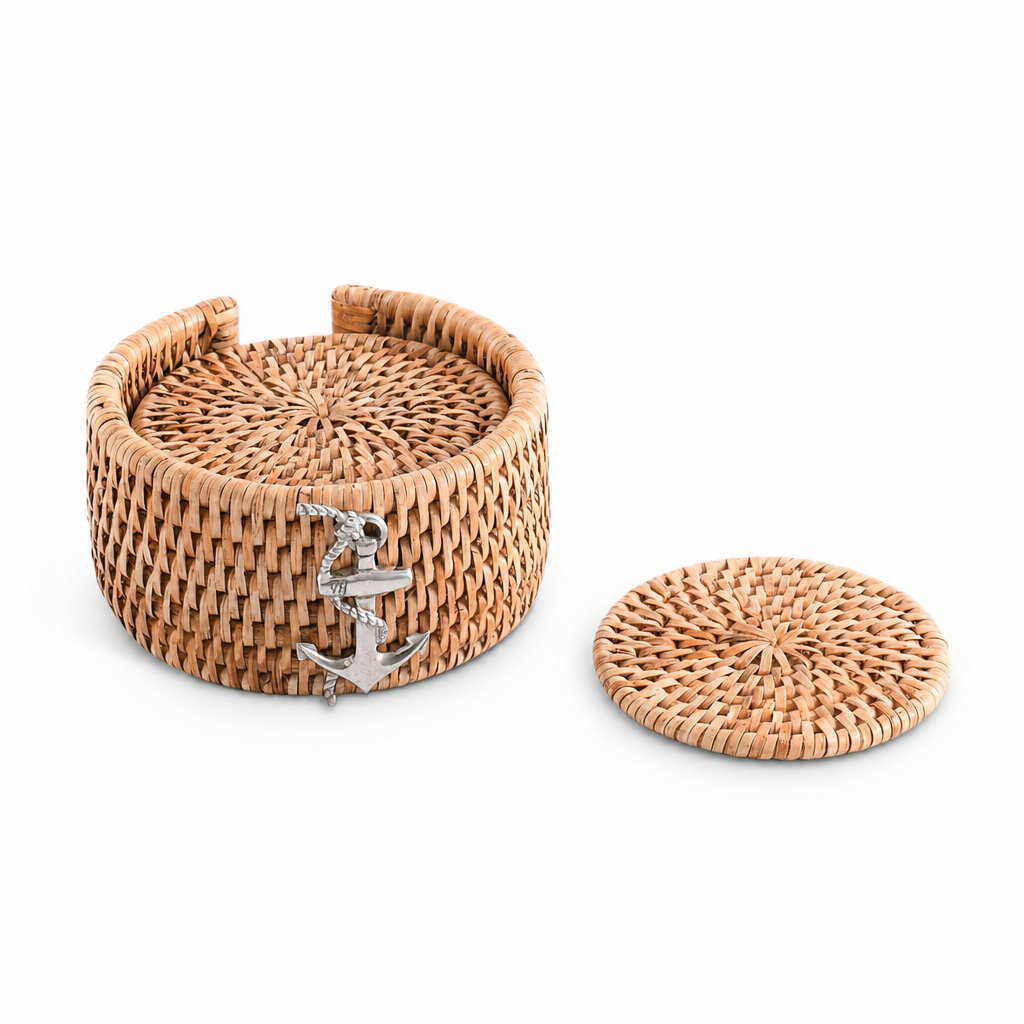 Anchor Hand Woven Wicker Rattan Coaster Set - 6 Coasters 1